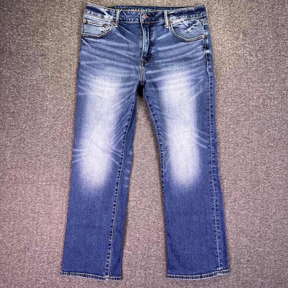 American Eagle Jeans Men 35x29 Blue Bootcut Western Cowboy Denim Airflex Stretch